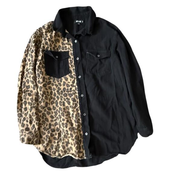 Missguided Black & Leopard Print Button-Up Shirt – Size US 8 - Picture 1 of 6